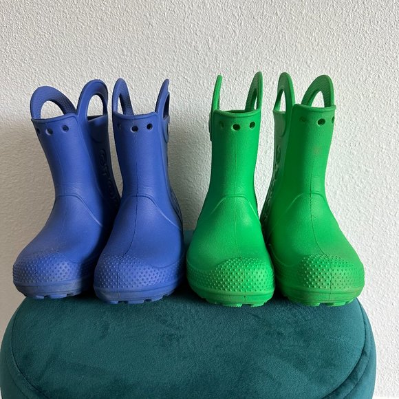 CROCS Other - TWIN BUNDLE - 2 pairs Crocs Kids' Rain Boots (Cerulean Blue & Grass Green)